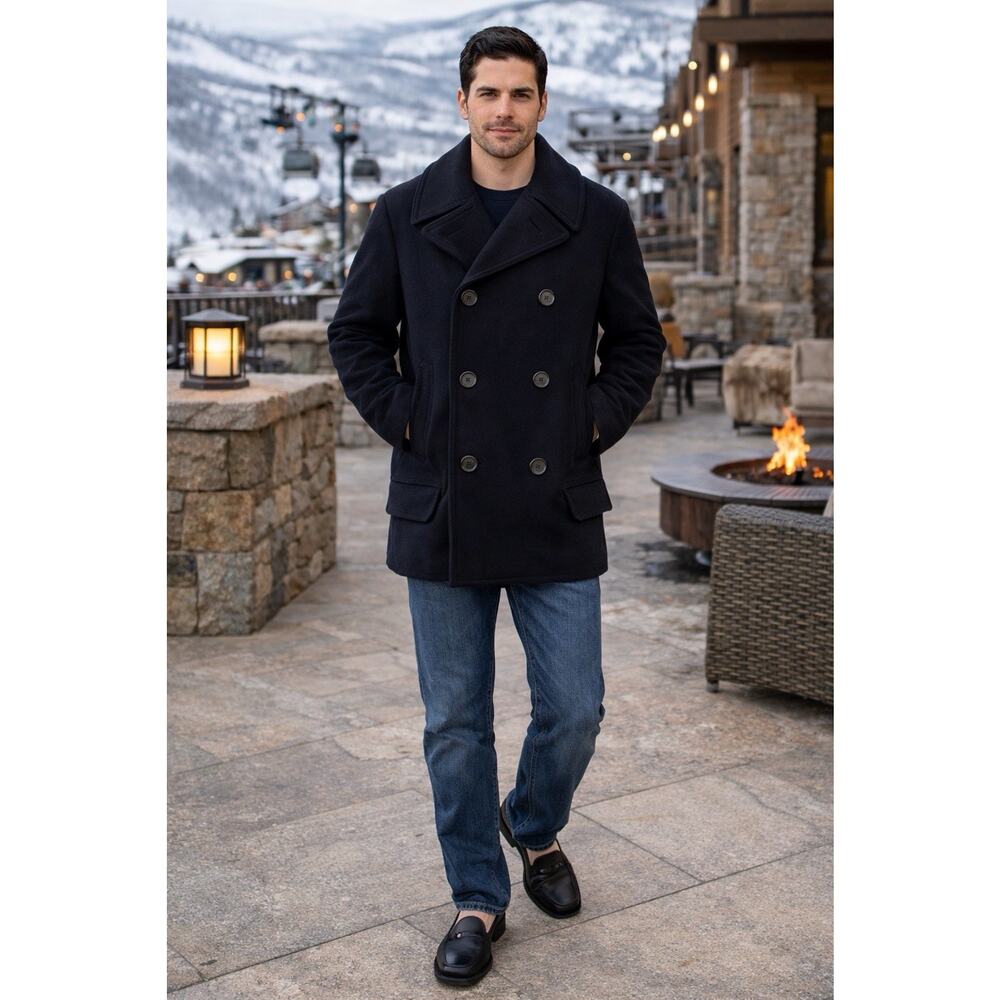 Belstaff Milford Peacoat black Wool  Double Breasted Coat Size 46